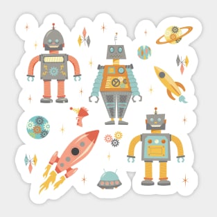 Vintage Inspired  Robots in Space Sticker